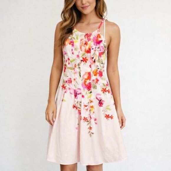 Adrianna Papell Dresses & Skirts - Adrianna Papell Floral Border Short Dress Size 16 Champagne Multi With Tags